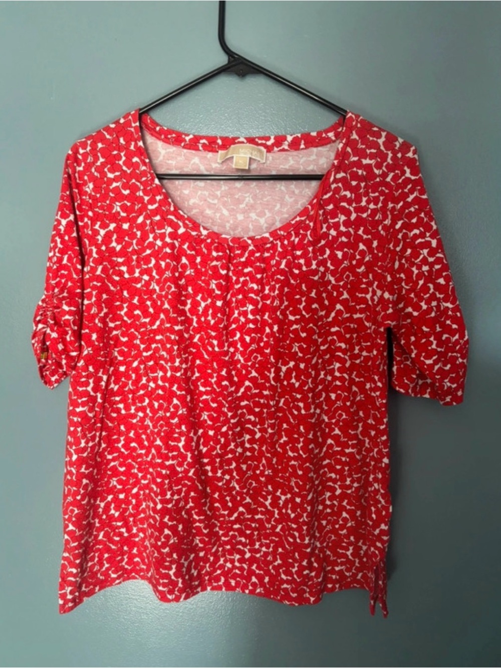 Michael Kors Red Printed Scoop Neck Short Sleeve Top